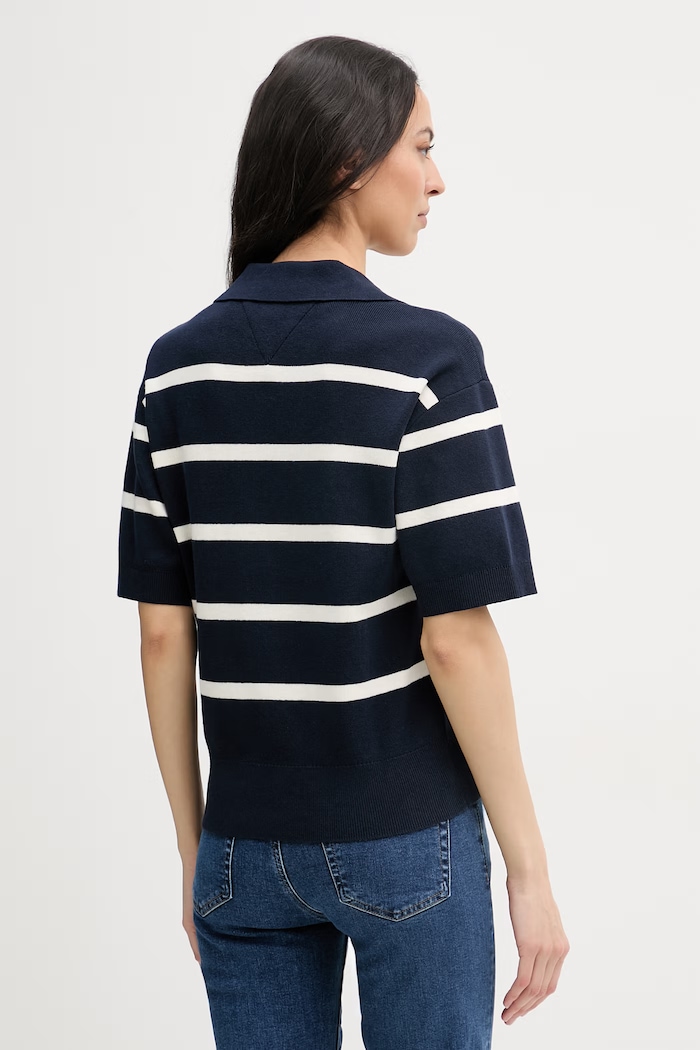 Oblečenie Tommy Hilfiger úpletové polo tričko dámske bavlnené WW0WW45400 tmavomodrá