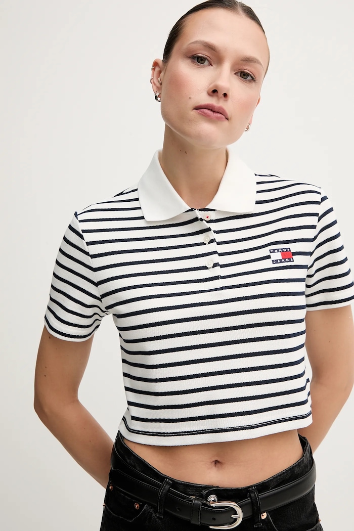 Oblečenie Tommy Jeans polo tričko dámske bavlnené s elastanom DW0DW21363 biela