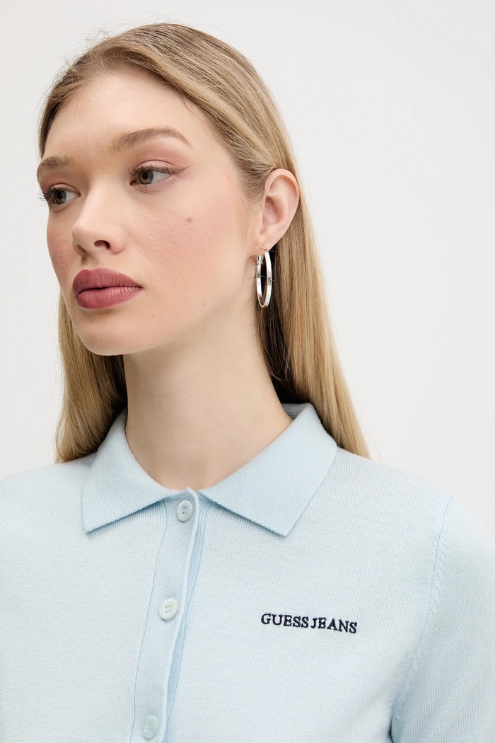 Polokošeľa z vlnenej zmesi Guess Jeans W5GR03.Z3HO2 modrá