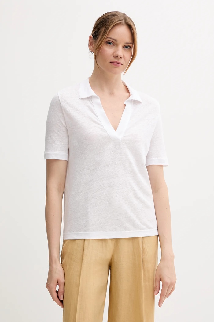 Ľanové polo United Colors of Benetton jednofarebný biela 37UJD300Y
