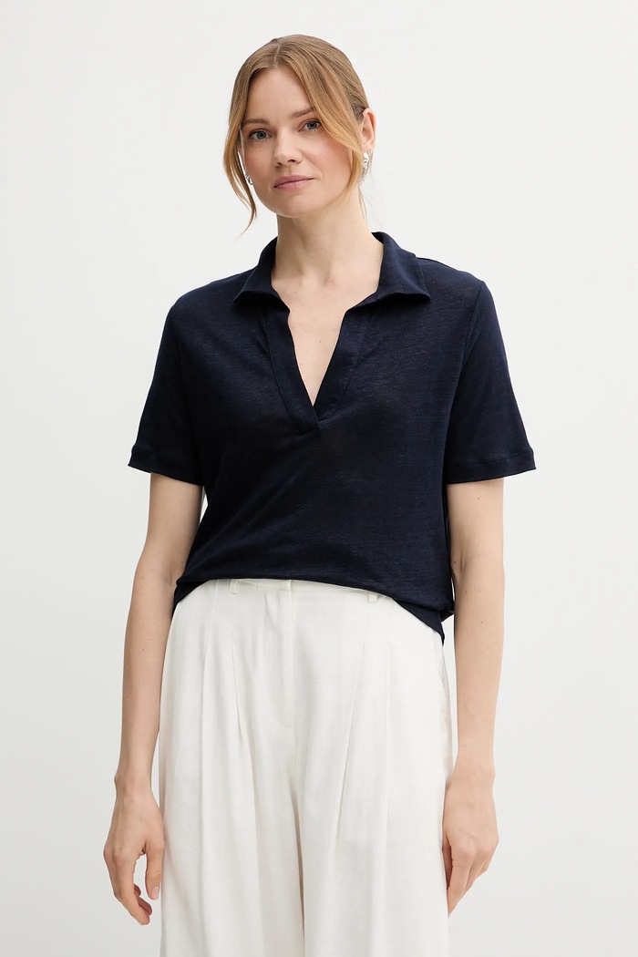 United Colors of Benetton polo lniane regular granatowy 37UJD300Y