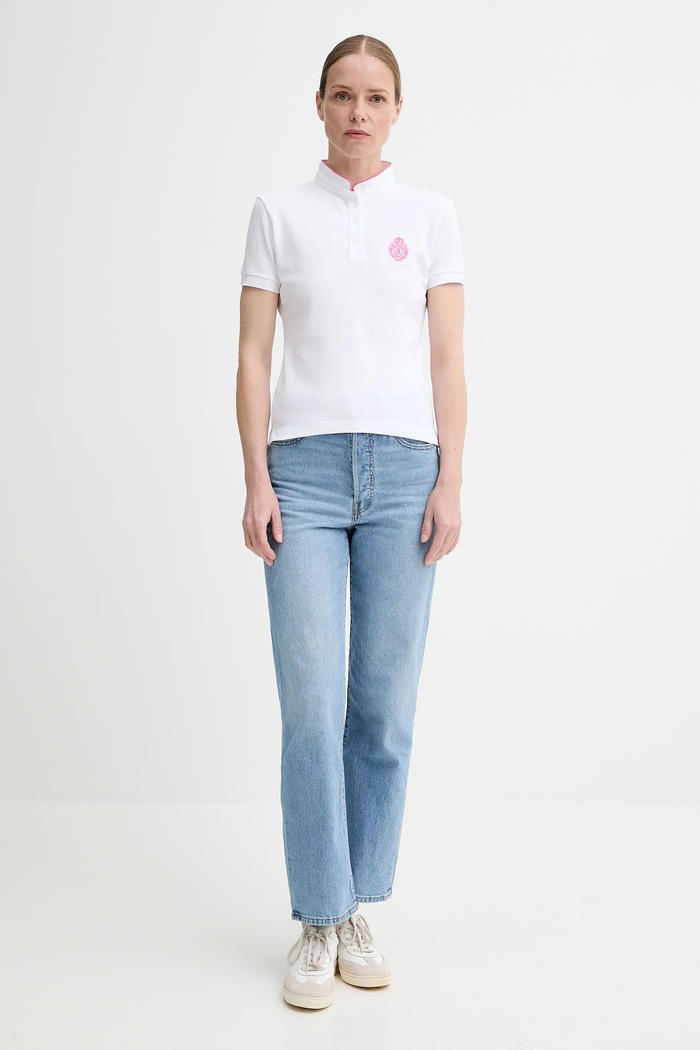 Pamučna polo majica The Kooples FPOC30011K bijela SS25