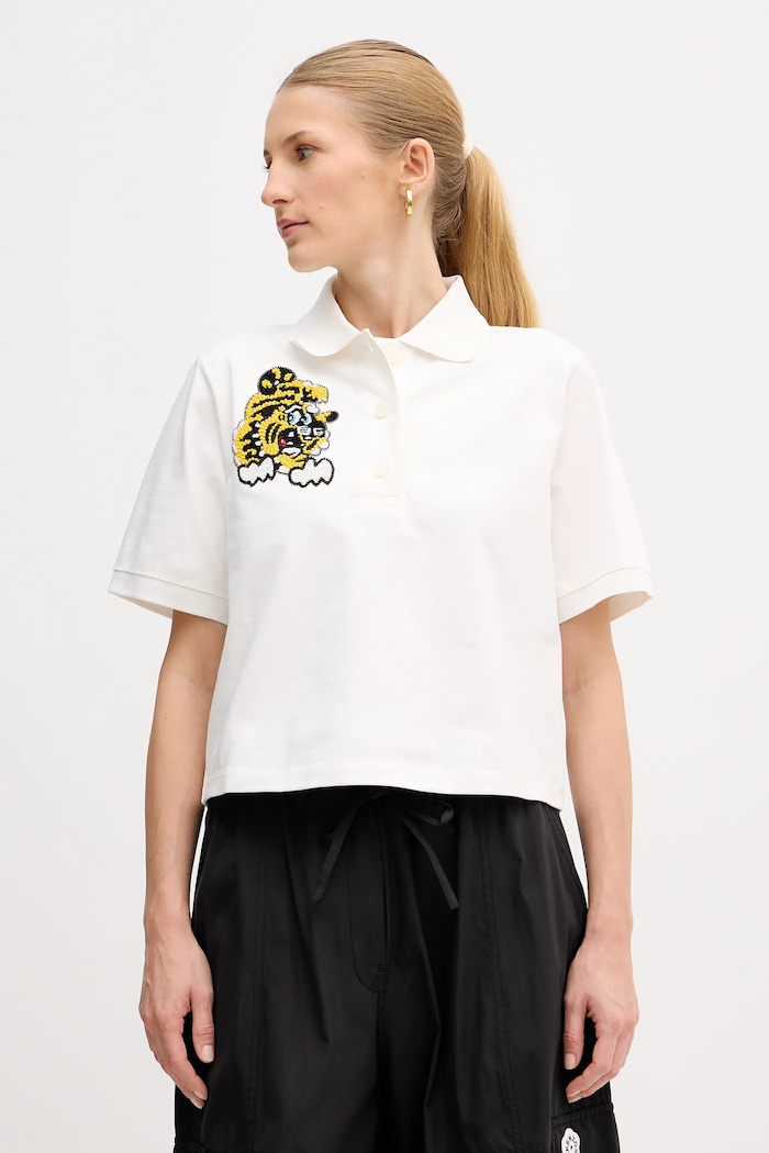 Bavlnené polo tričko Kenzo nášivka biela FF52TS1704SB.02