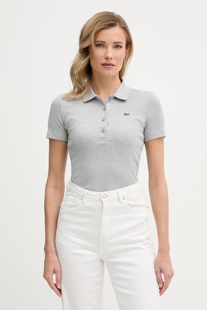 Βαμβακερό μπλουζάκι πόλο Lacoste γκρί DF5377