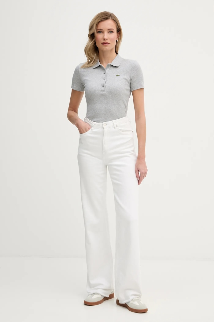 Βαμβακερό μπλουζάκι πόλο Lacoste DF5377 γκρί SS26