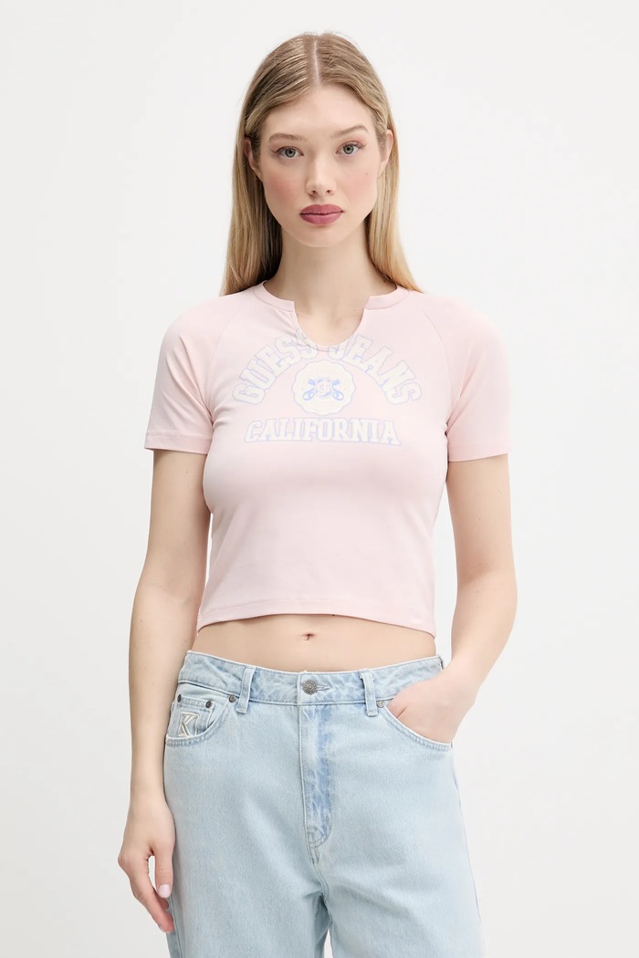 Kratka majica Guess Jeans Z elastanom roza W5GI27.J1314