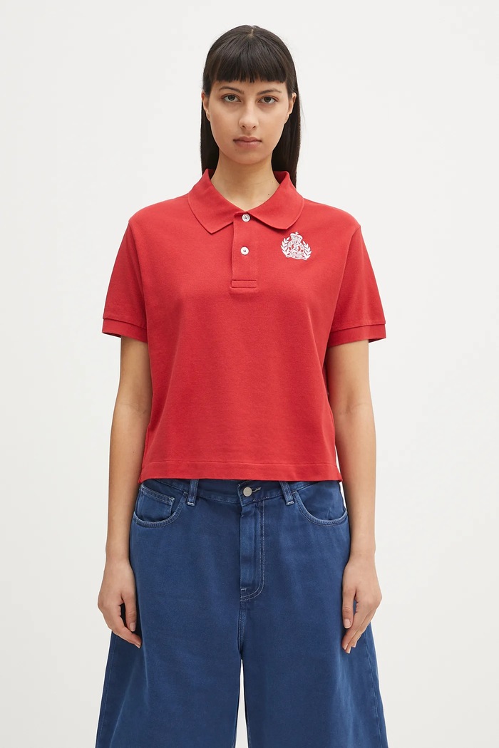 Sporty & Rich polo bawełniane H&W Crest Pique gładkie czerwony TO085606241RE15