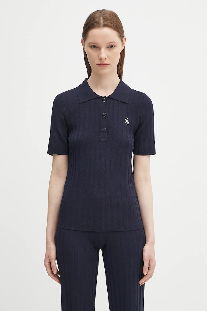 Polo tričko Sporty & Rich Src Ribbed Polo s elastanem námořnická modř WS069620305BL106