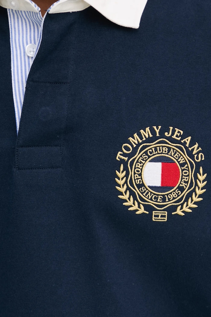 Bavlněné tričko s dlouhým rukávem Tommy Jeans DM0DM20665 námořnická modř