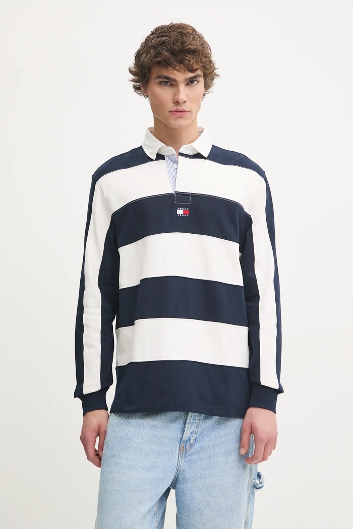 Памучна блуза с дълги ръкави Tommy Jeans стандартна тъмносин DM0DM20666