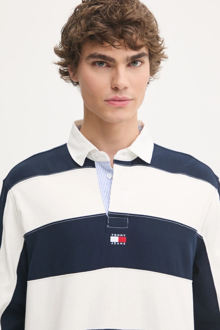 Памучна блуза с дълги ръкави Tommy Jeans тъмносин DM0DM20666
