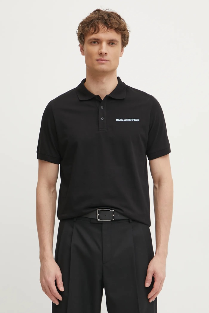 Bavlněné polo tričko Karl Lagerfeld nášivka černá 551225.745094