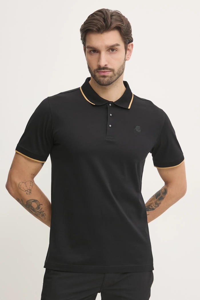 Bavlněné polo tričko Karl Lagerfeld hladký černá 551200.745080