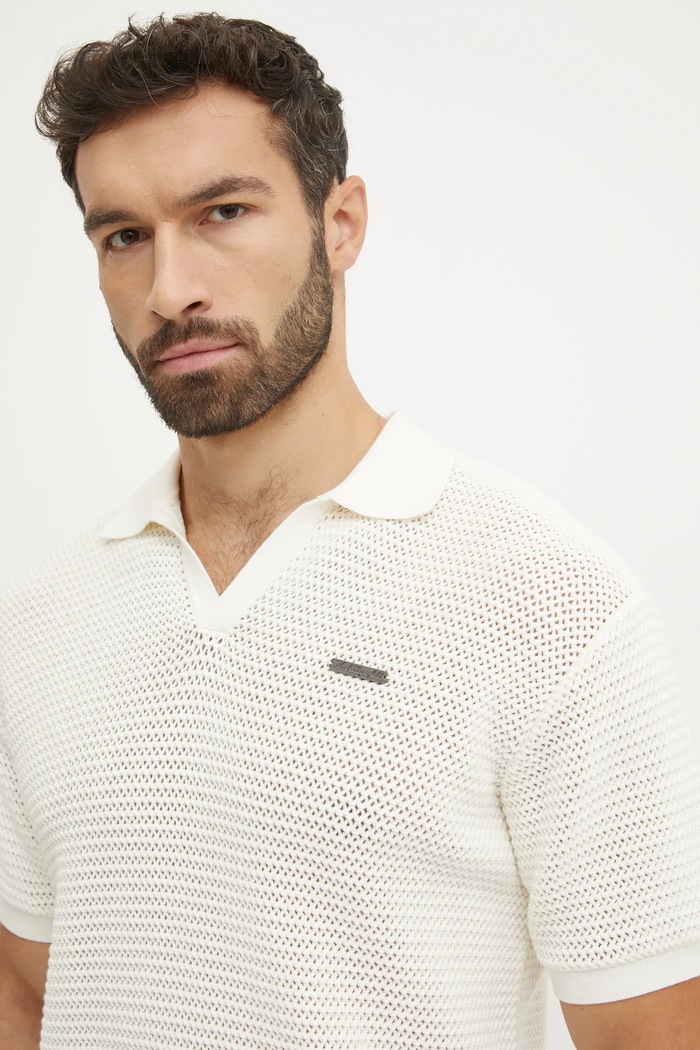 Bavlněné polo tričko Karl Lagerfeld béžová A1M46068