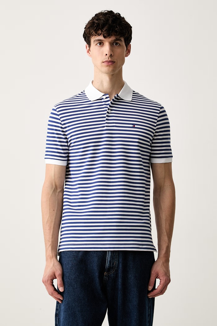 Tommy Hilfiger Тениска с яка мъжка с памук син MW0MW37309