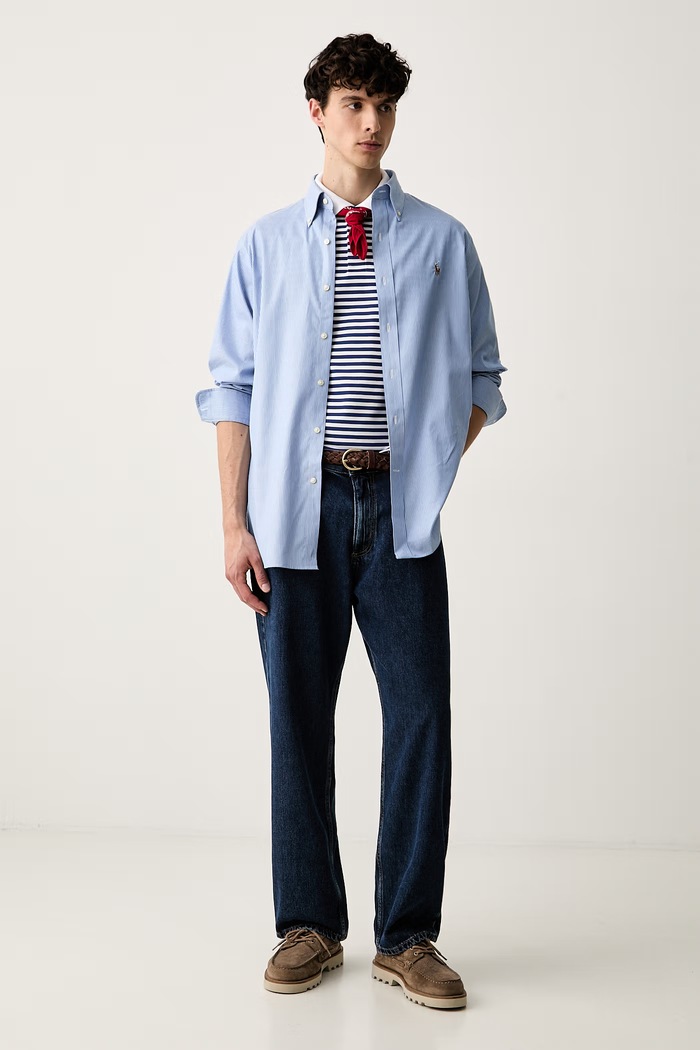 Tommy Hilfiger Тениска с яка мъжка с памук MW0MW37309 син SS25