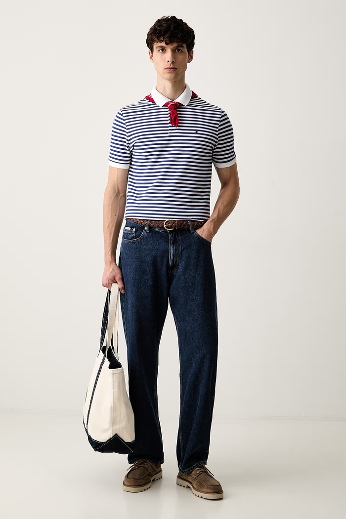 Тениска с яка мъжка с памук Tommy Hilfiger MW0MW37309 син