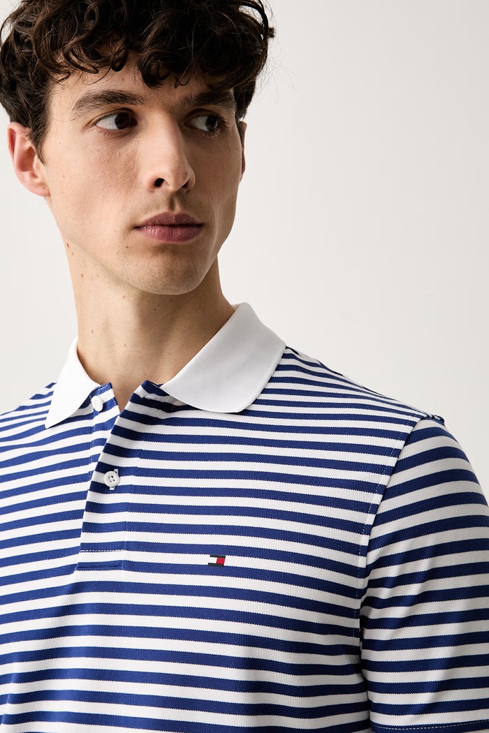 Тениска с яка мъжка с памук Tommy Hilfiger син MW0MW37309