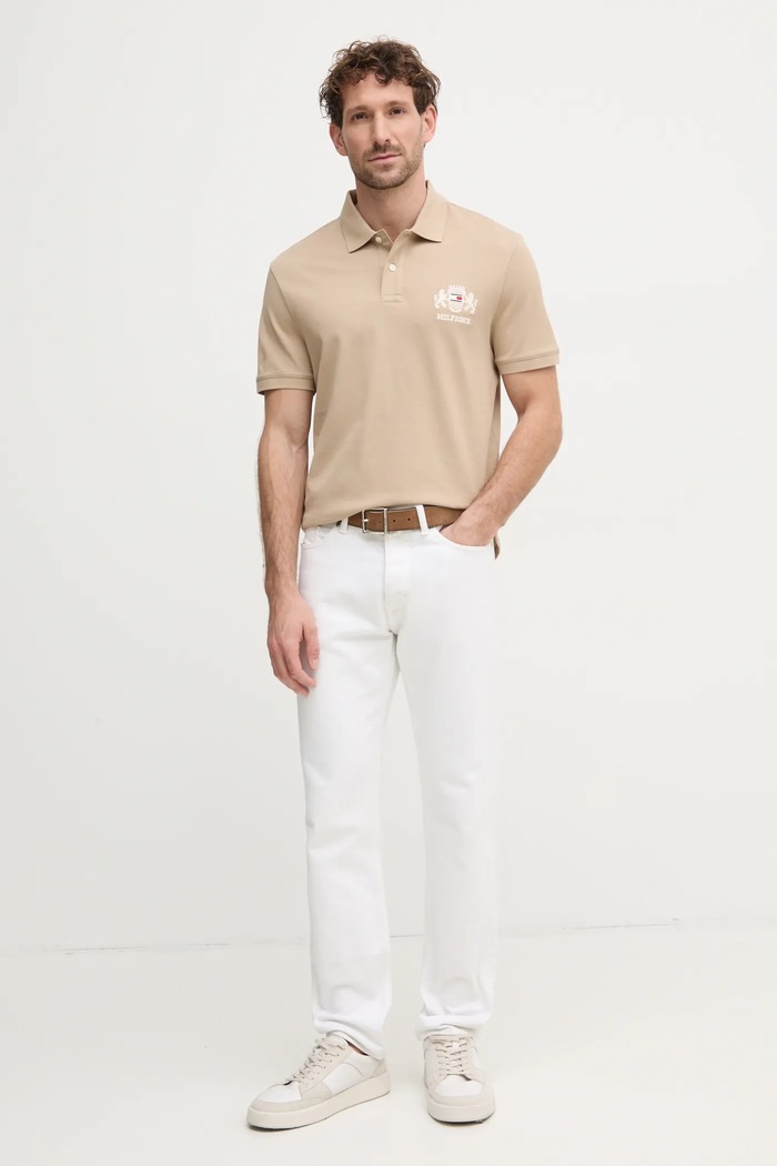 Bavlnené polo tričko Tommy Hilfiger MW0MW37516 béžová SS25