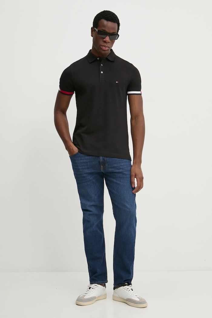 Tommy Hilfiger tricou polo MW0MW37518 negru SS25