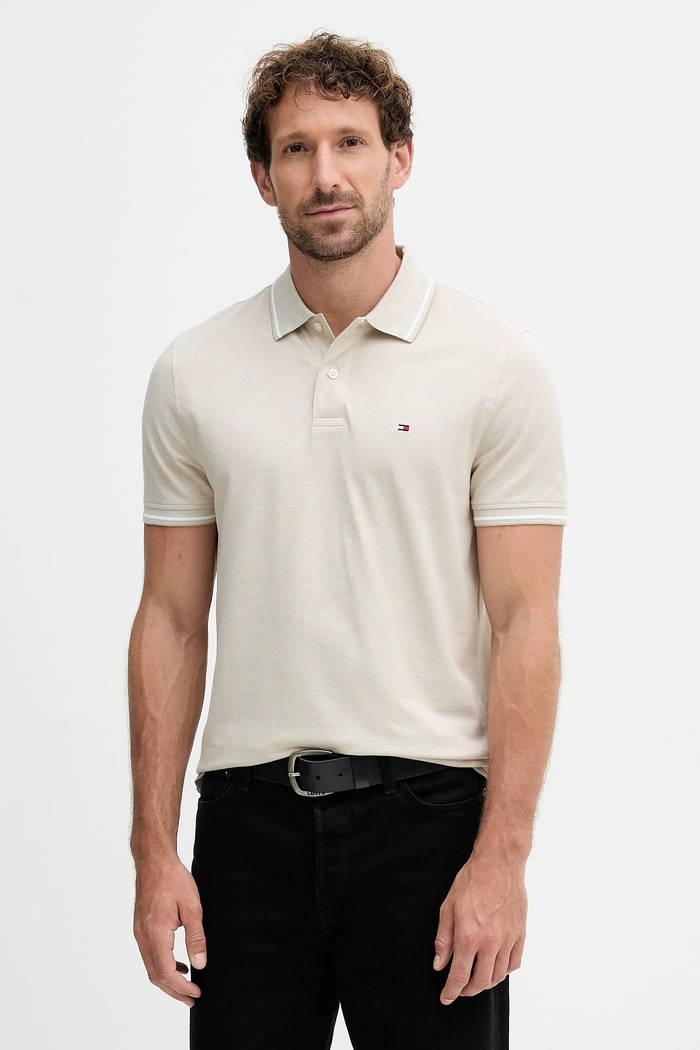 Bavlněné polo tričko Tommy Hilfiger hladký béžová MW0MW37522