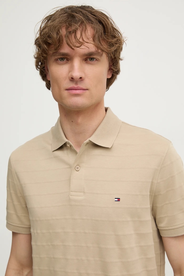 Pamučna polo majica Tommy Hilfiger bež MW0MW37528