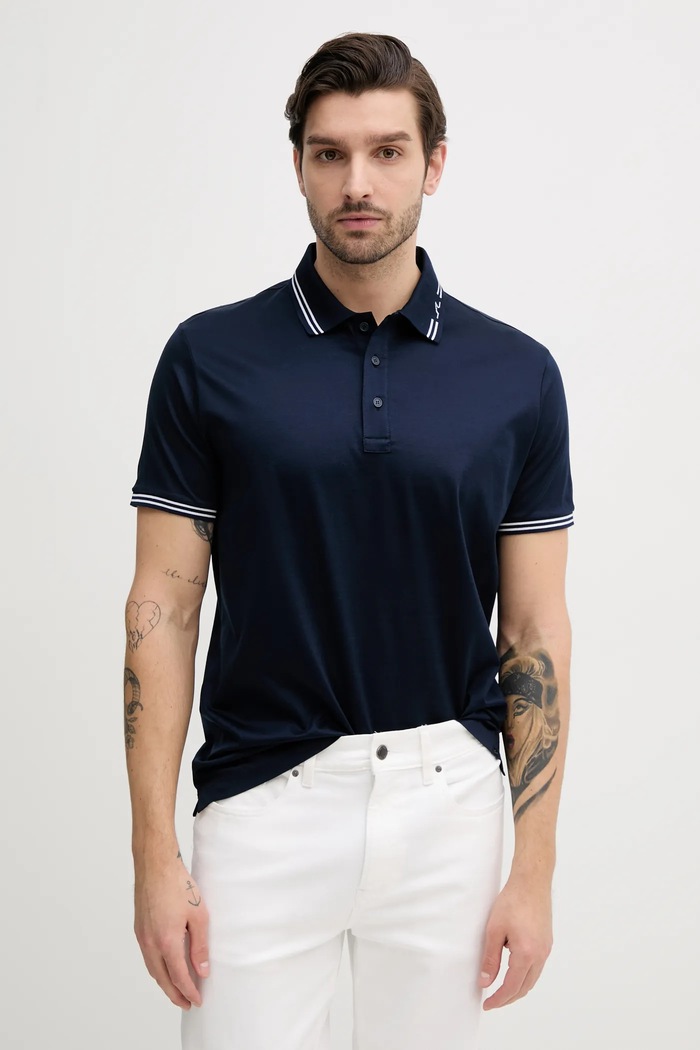 Bavlnené polo tričko Paul&Shark jednofarebný tmavomodrá 25411288