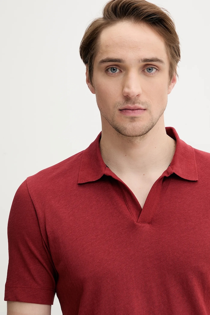 Polo tričko s prímesou ľanu Marc O'Polo burgundské 523209153026