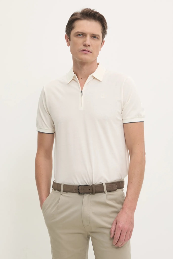 Pamučna polo majica Hackett London bez uzorka bež HM563379