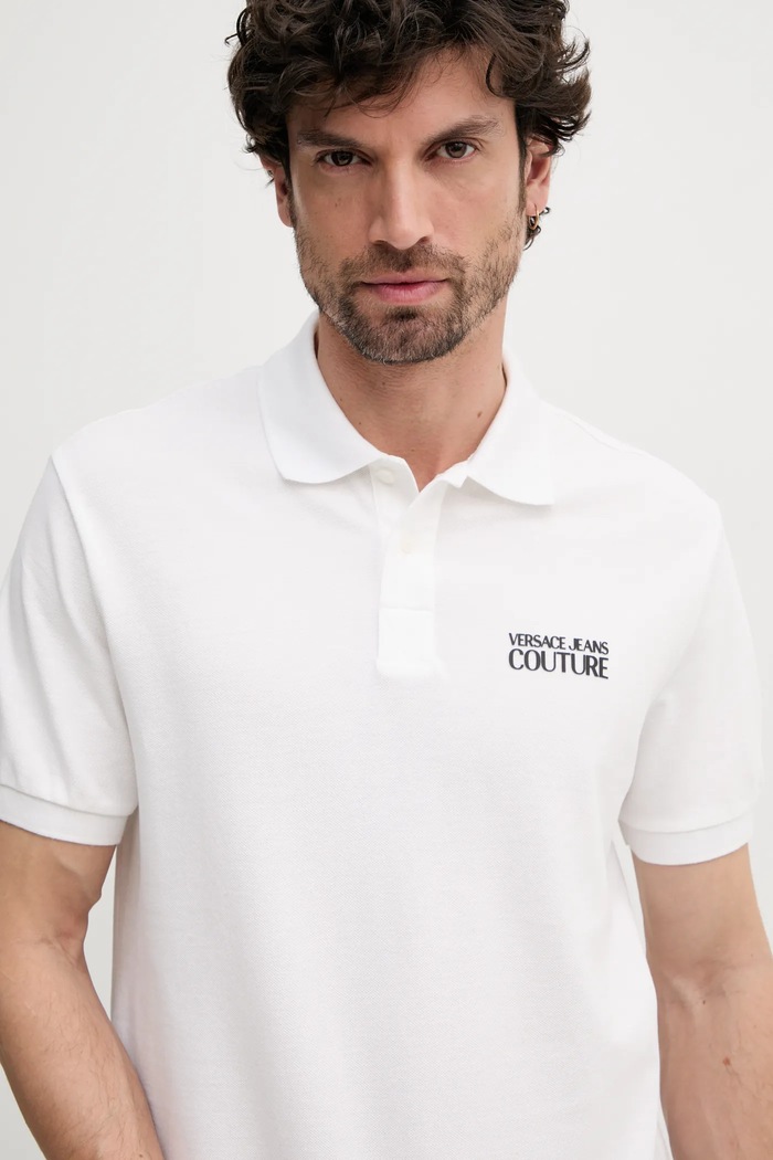 Βαμβακερό μπλουζάκι πόλο Versace Jeans Couture μπεζ 78GAG623.J0003