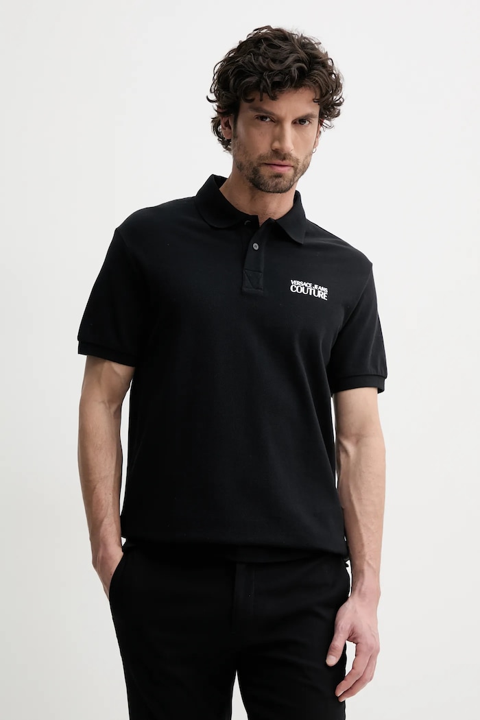 Bavlněné polo tričko Versace Jeans Couture nášivka černá 78GAG623.J0003