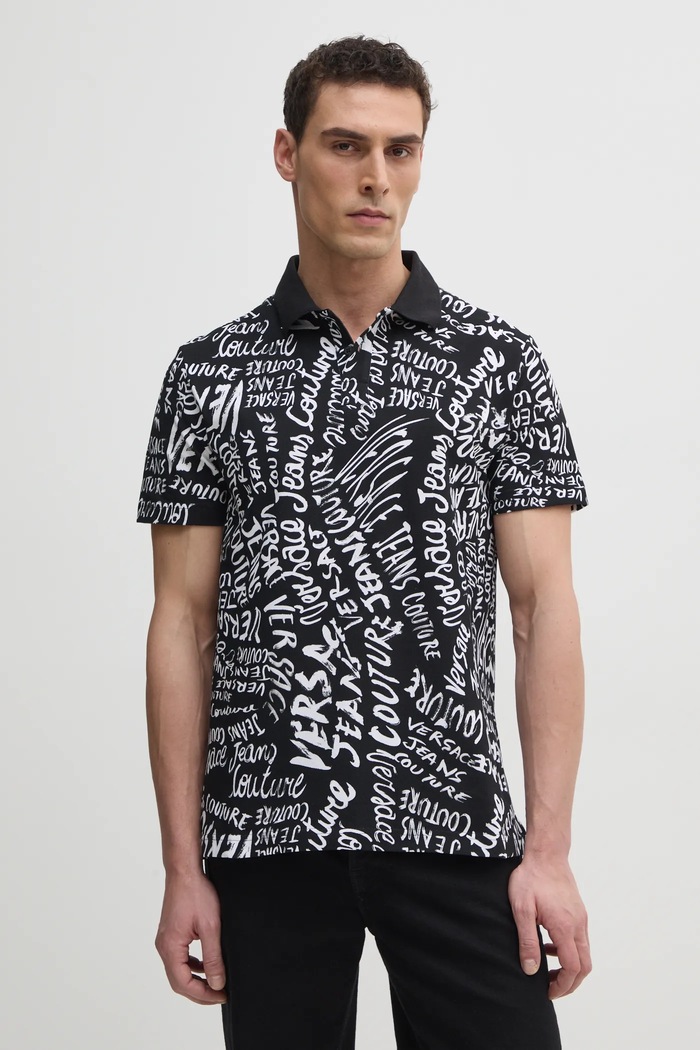 Versace Jeans Couture polo bawełniane nadruk czarny 78GAG6R0.JS459