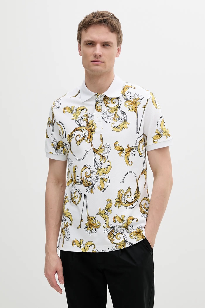 Versace Jeans Couture polo bawełniane wzorzyste biały 78GAG6S0.JS460