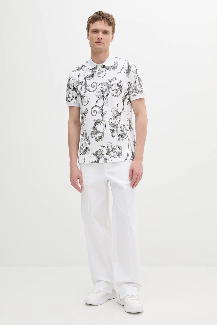 Bavlnené polo tričko Versace Jeans Couture 78GAG6S0.JS460 biela SS25
