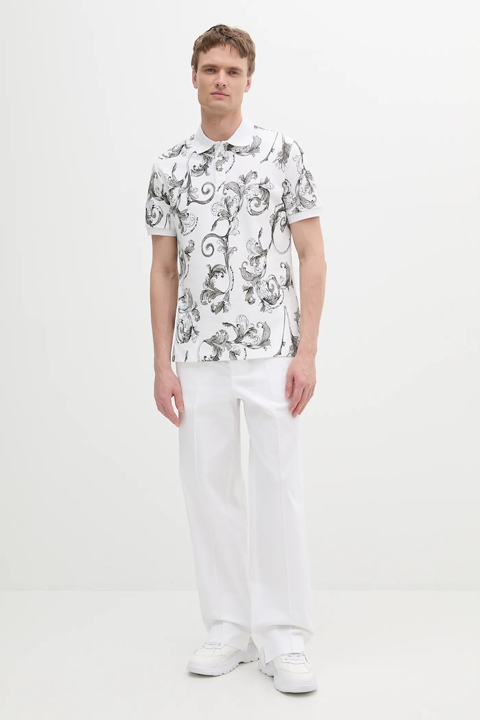 Bavlnené polo tričko Versace Jeans Couture 78GAG6S0.JS460 biela SS25