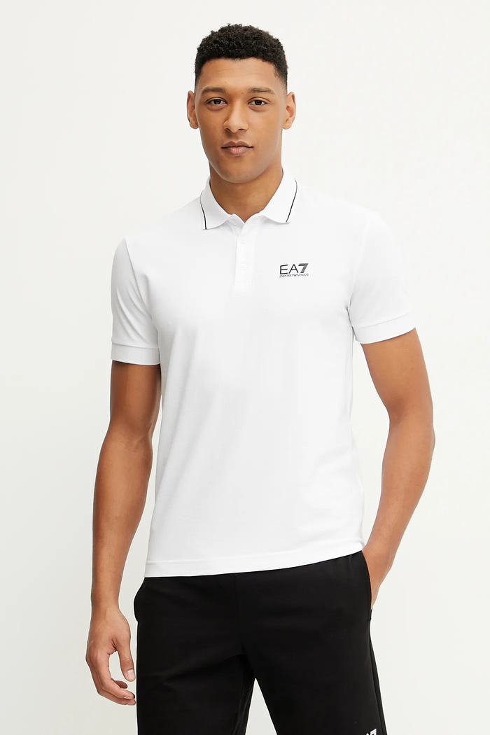 EA7 Emporio Armani polo tričko pánske bavlnené s elastanom jednofarebný biela PJVUZ.8NPF16