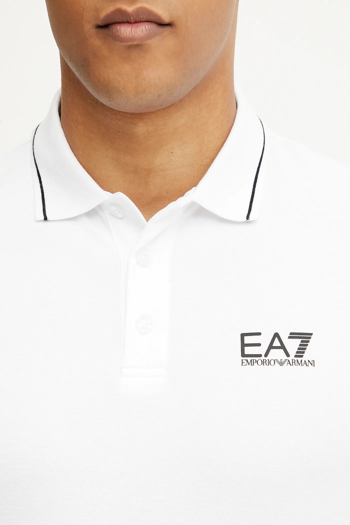 EA7 Emporio Armani polo tričko pánske bavlnené s elastanom PJVUZ.8NPF16 biela