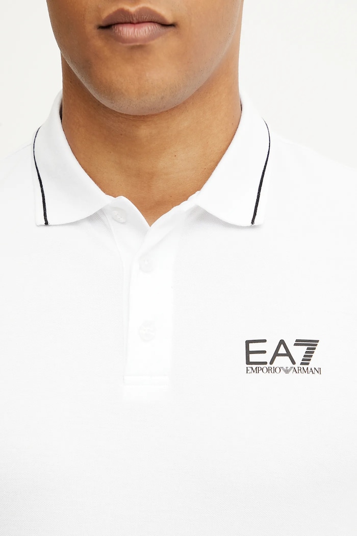 EA7 Emporio Armani polo tričko pánske bavlnené s elastanom PJVUZ.8NPF16 biela