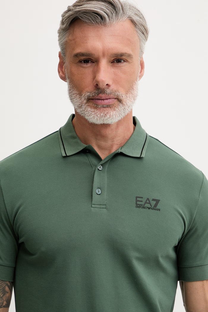 EA7 Emporio Armani polo tričko pánske bavlnené s elastanom zelená PJVUZ.8NPF16
