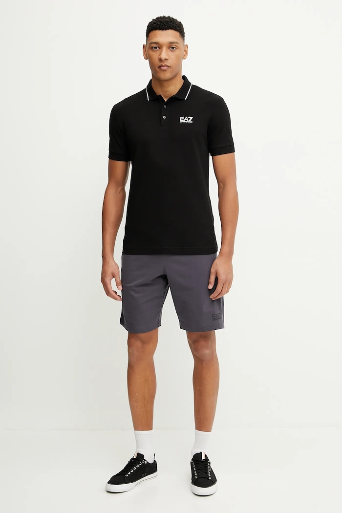 EA7 Emporio Armani polo tričko pánske bavlnené s elastanom PJVUZ.8NPF16 čierna SS26