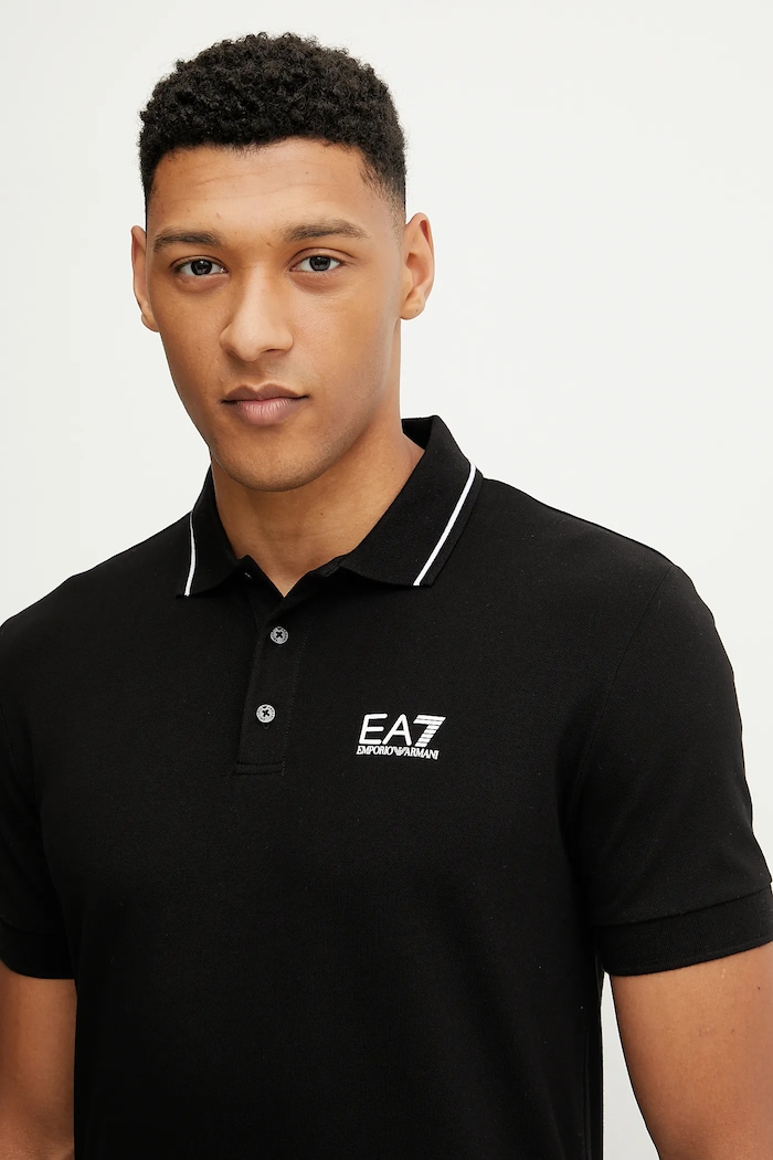 EA7 Emporio Armani polo tričko pánske bavlnené s elastanom čierna PJVUZ.8NPF16