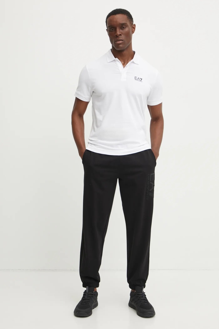 EA7 Emporio Armani polo męskie bawełniane z elastanem PJVQZ.8NPF14 biały SS26