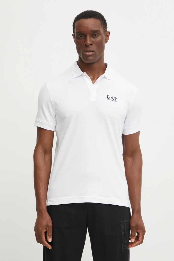 EA7 Emporio Armani polo męskie bawełniane z elastanem biały PJVQZ.8NPF14