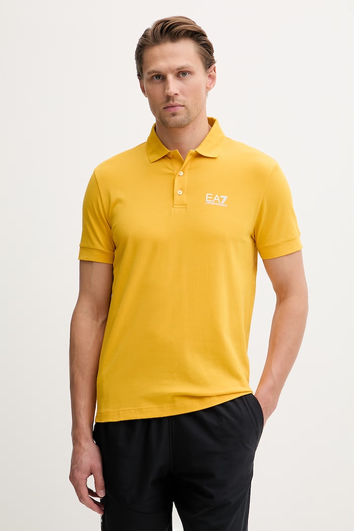 EA7 Emporio Armani polo pánské bavlněné s elastanem žlutá PJVQZ.8NPF14