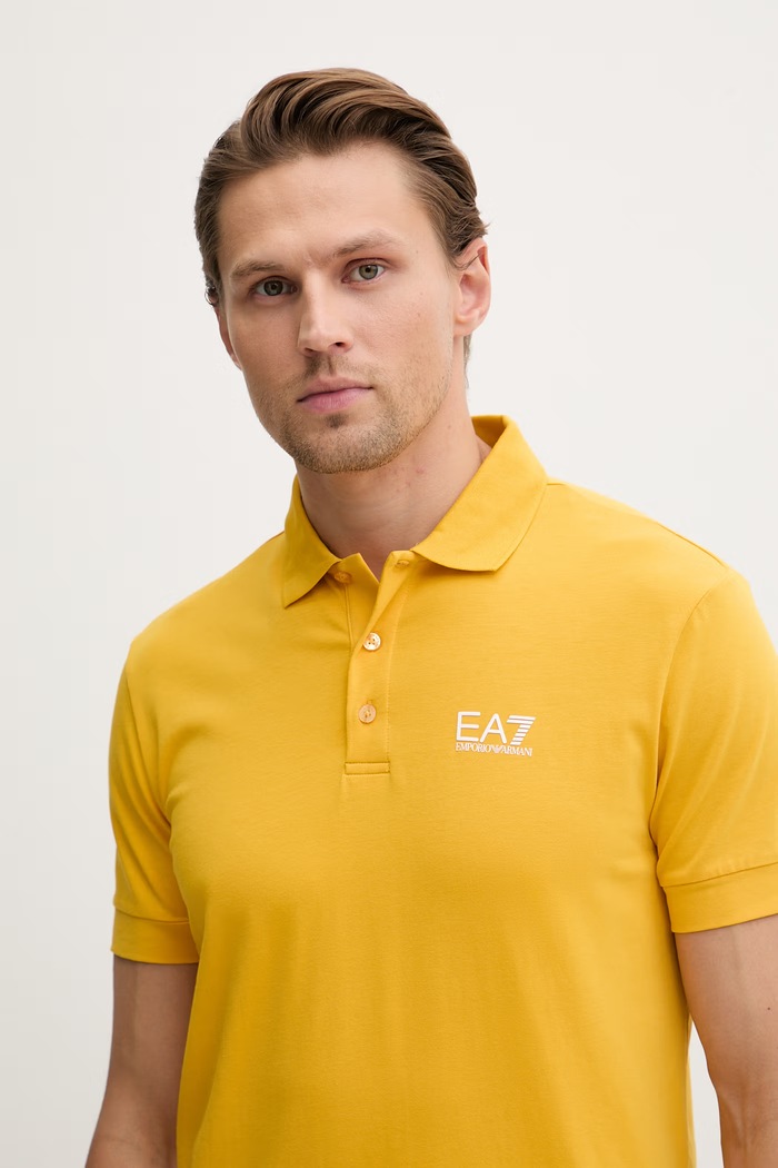 EA7 Emporio Armani polo pánské bavlněné s elastanem žlutá PJVQZ.8NPF14