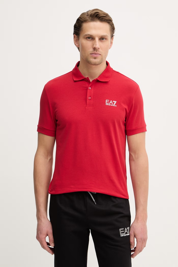 EA7 Emporio Armani polo bărbați din bumbac cu elastan regular rosu PJVQZ.8NPF14