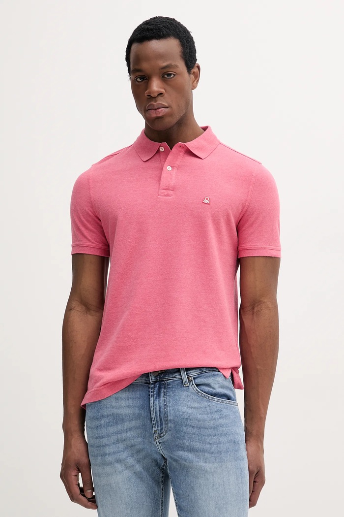 Bombažen polo United Colors of Benetton Brez vzorca oranžna 3088U3023