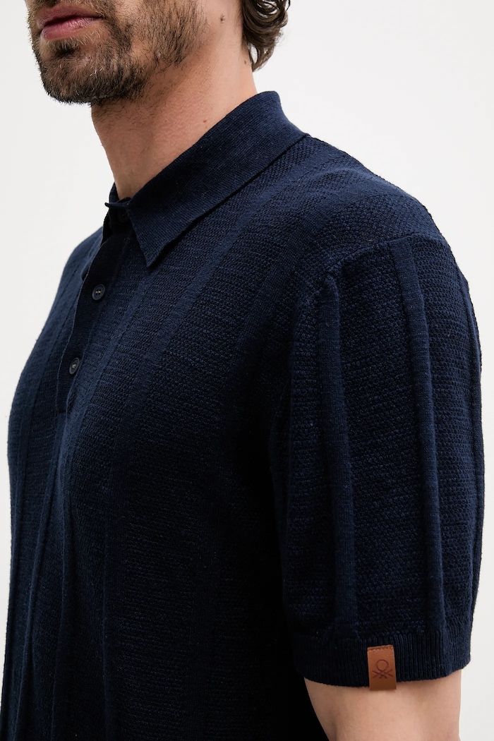 United Colors of Benetton polo z domieszką lnu 115GK301G granatowy