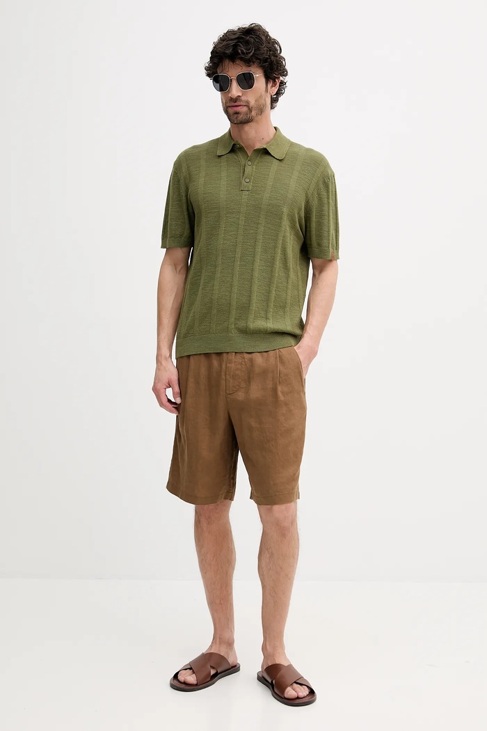 United Colors of Benetton Polo tričko s prímesou ľanu United Colors of Benetton 115GK301G zelená SS25