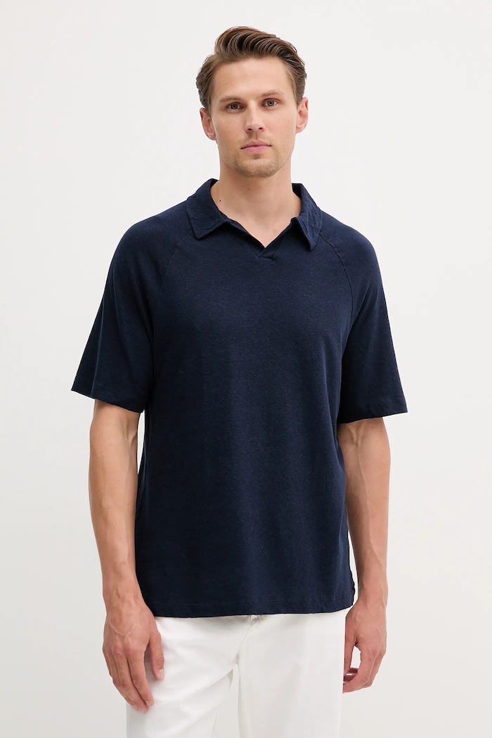 United Colors of Benetton polo lniane relaxed granatowy 3UTFU302A
